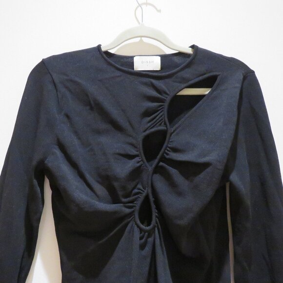 DISSH Monique Long Sleeve Knit Top in Black Cut Out Minimalist Evening - Size L - Picture 4 of 13